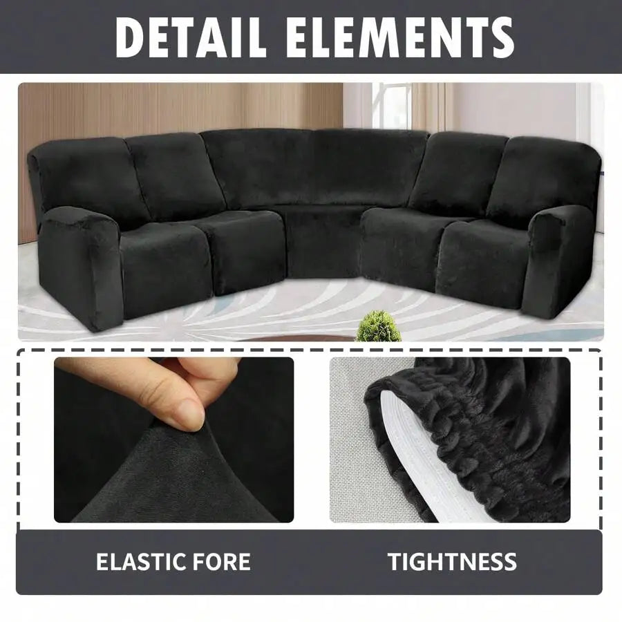5-Seater L-Shaped Velvet Stretch Sofa Cover