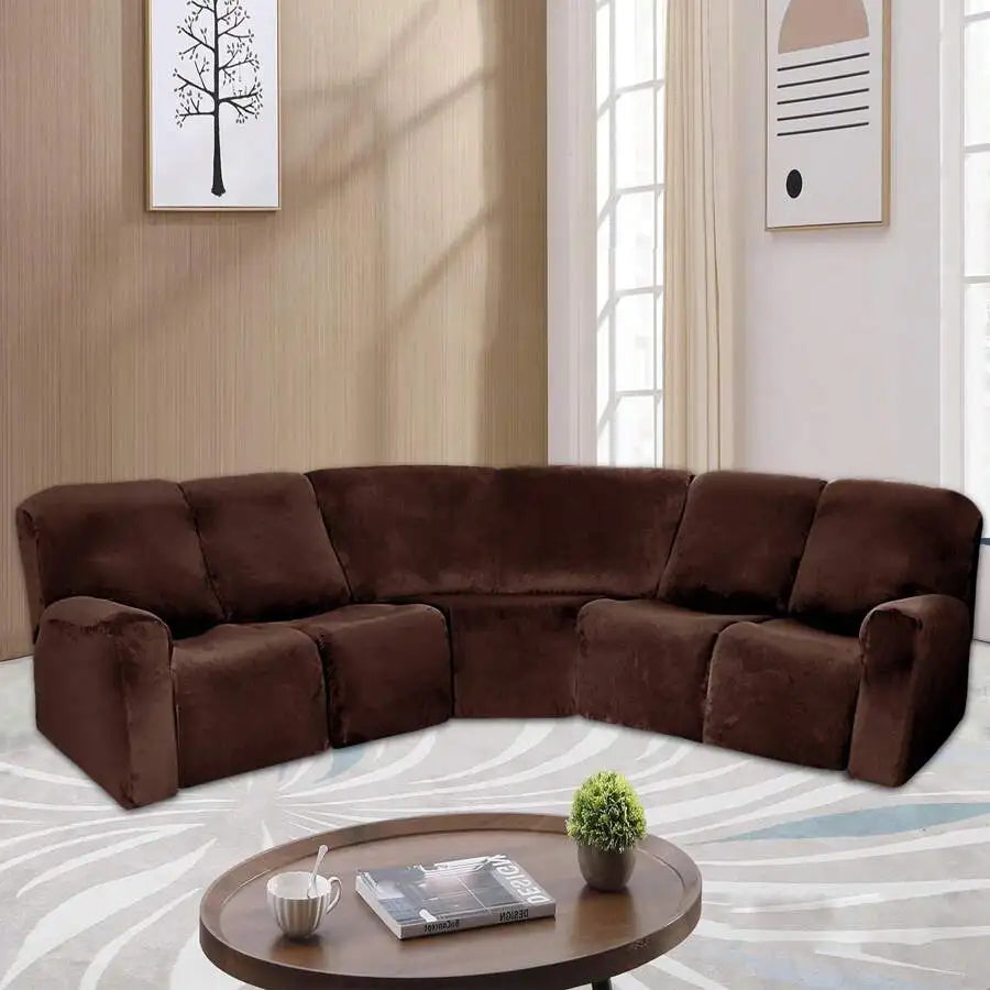 5-Seater L-Shaped Velvet Stretch Sofa Cover