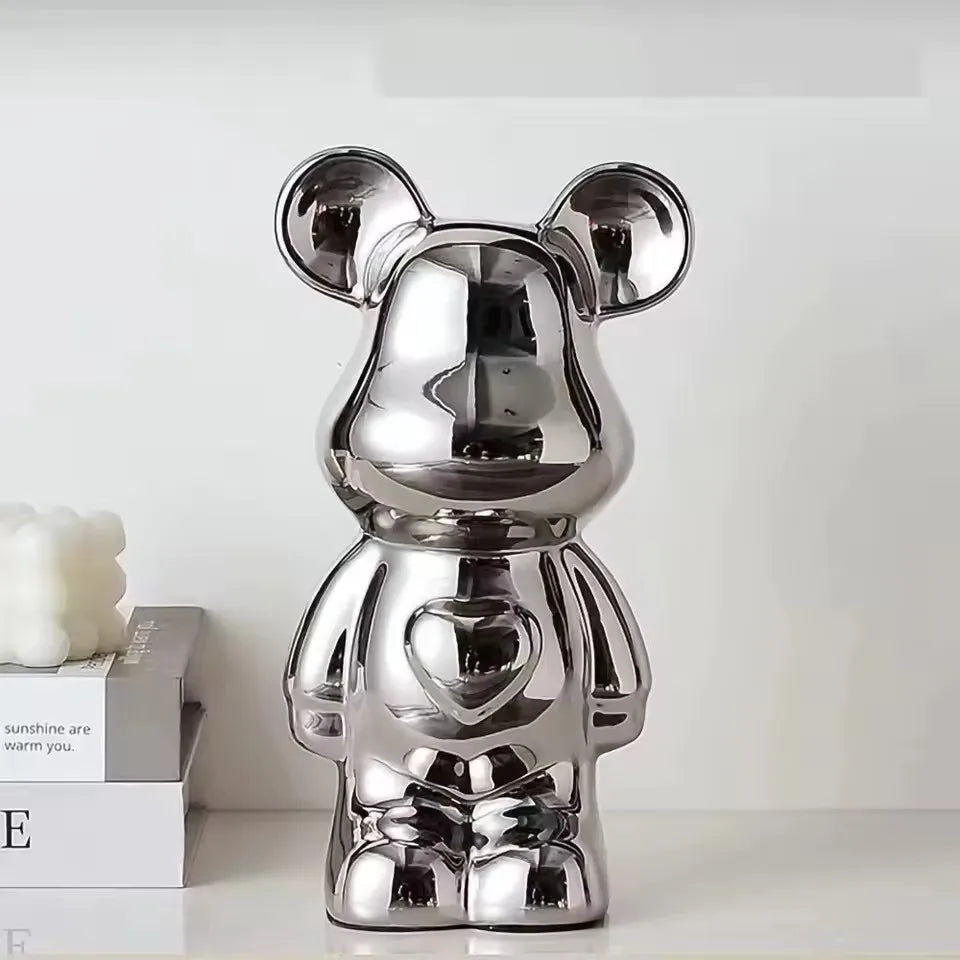 European Electroplated Ceramic Bear Figurine for Home Decor