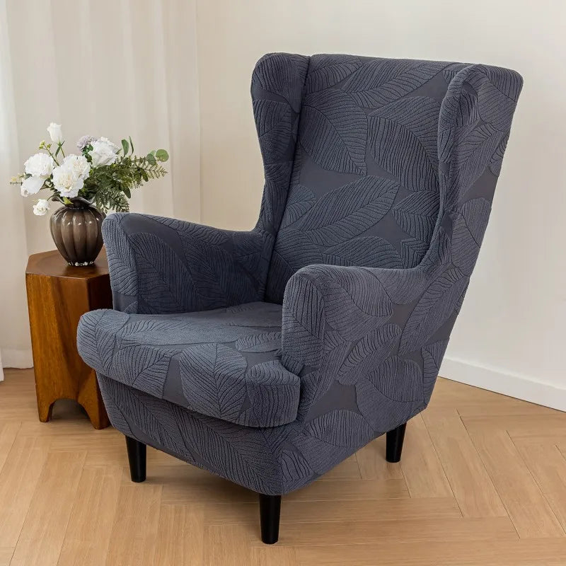 Jacquard Elastic Wingback Chair Cover with Cushion Cover