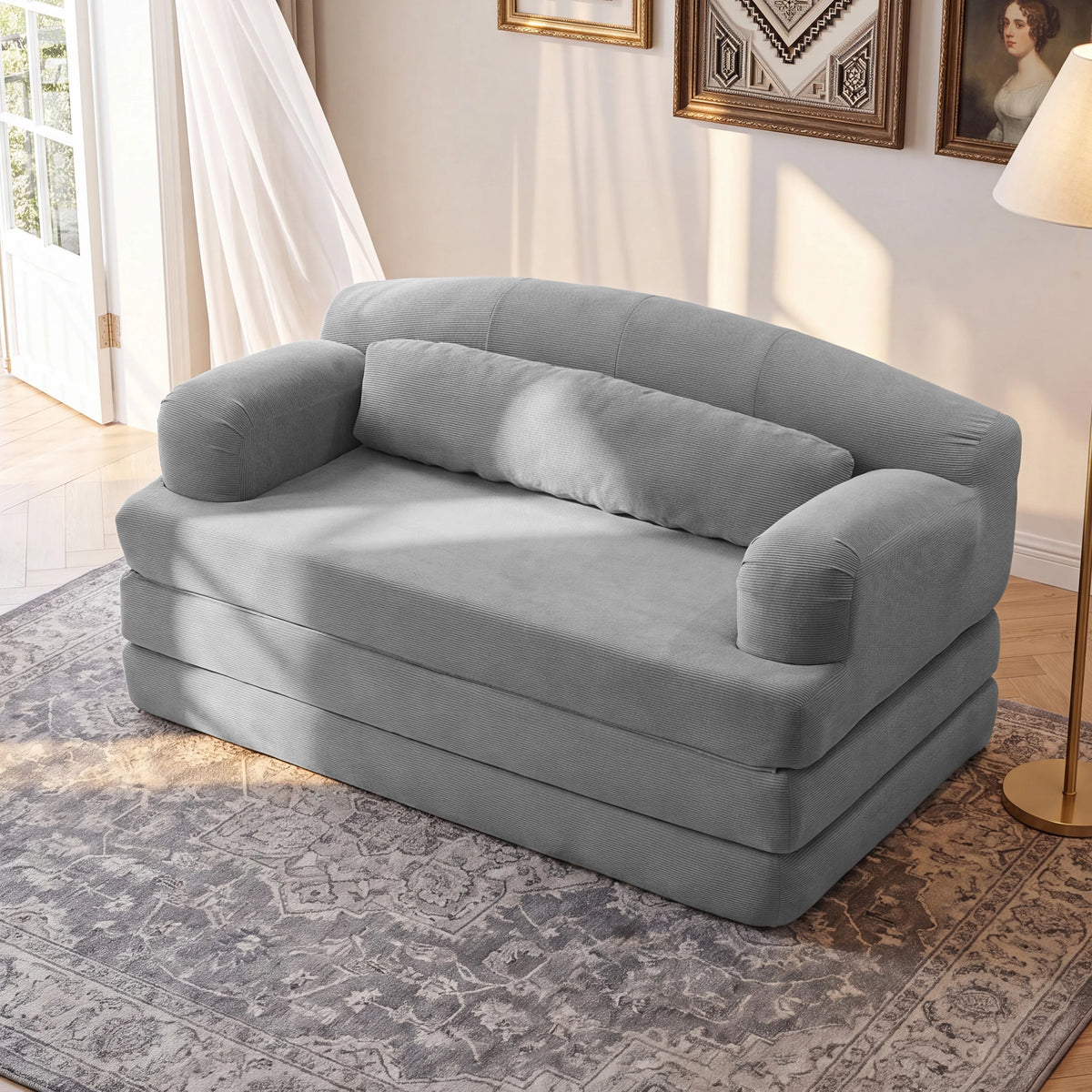 Foldable Corduroy Sofa Bed with Removable Cover