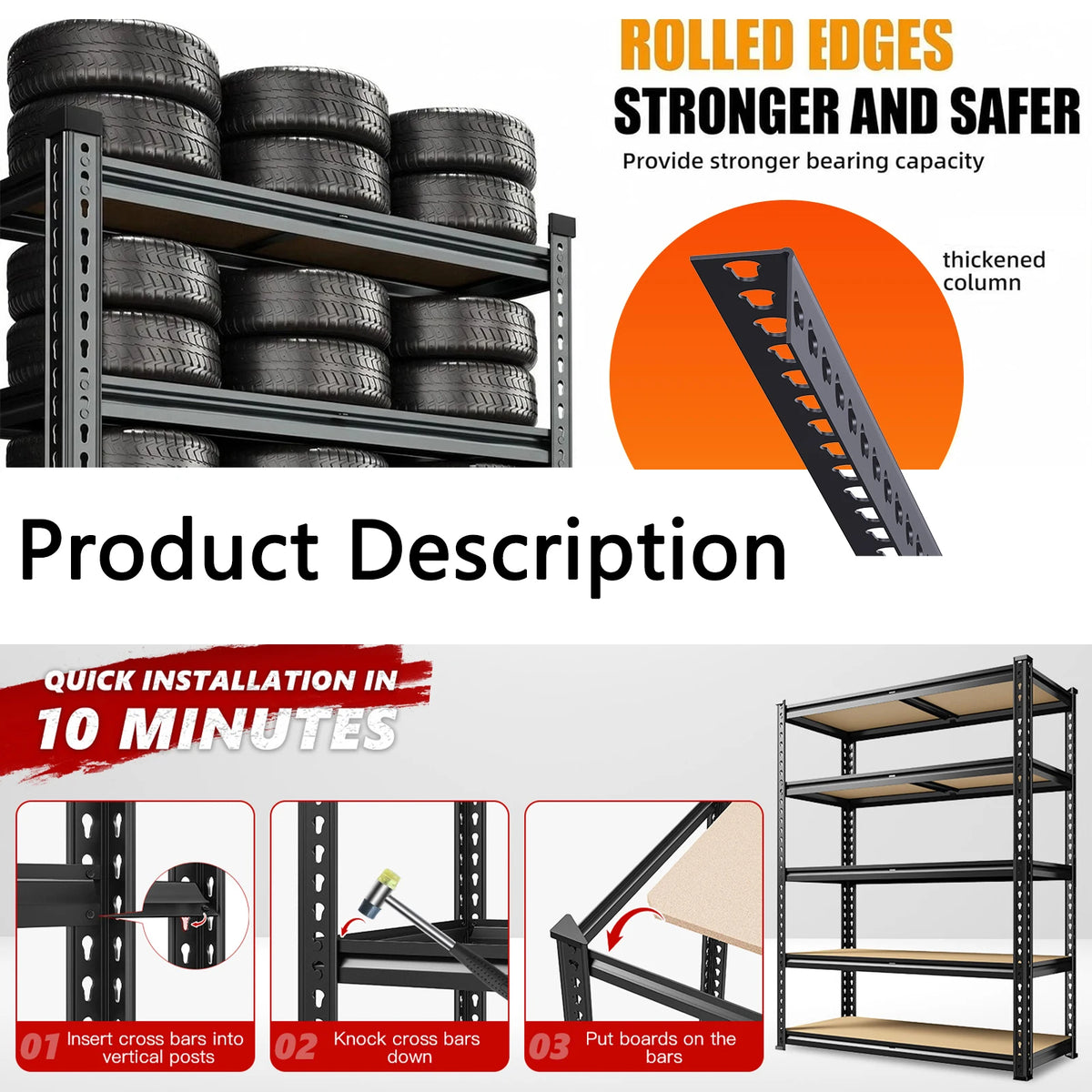 2000 lb Capacity Adjustable 5-Tier Heavy-Duty Garage Shelving