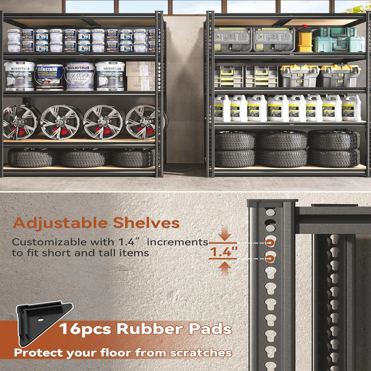 2000 lb Capacity Adjustable 5-Tier Heavy-Duty Garage Shelving
