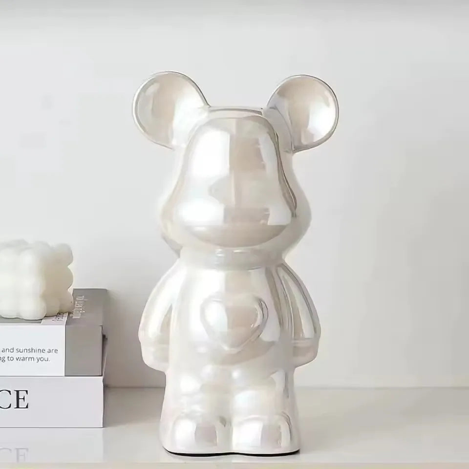 European Electroplated Ceramic Bear Figurine for Home Decor