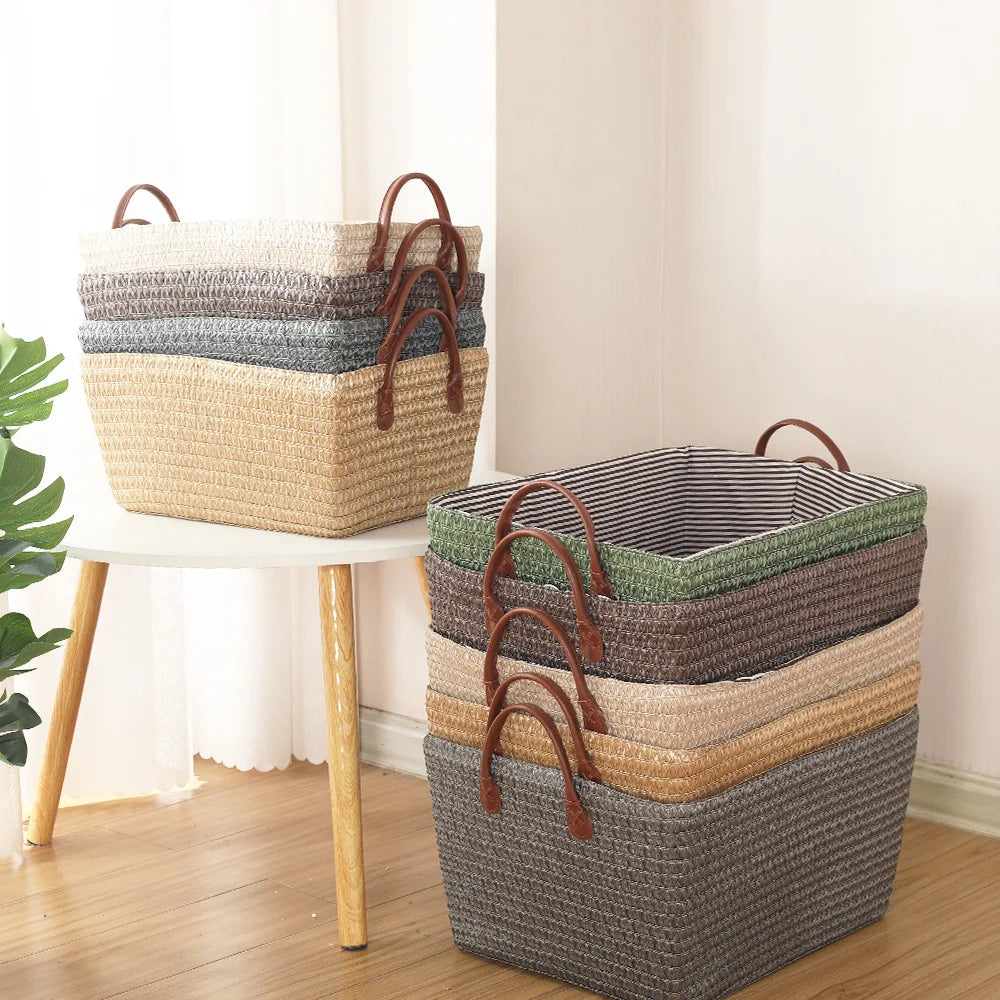 Japanese-Style Foldable Woven Storage Basket for Home