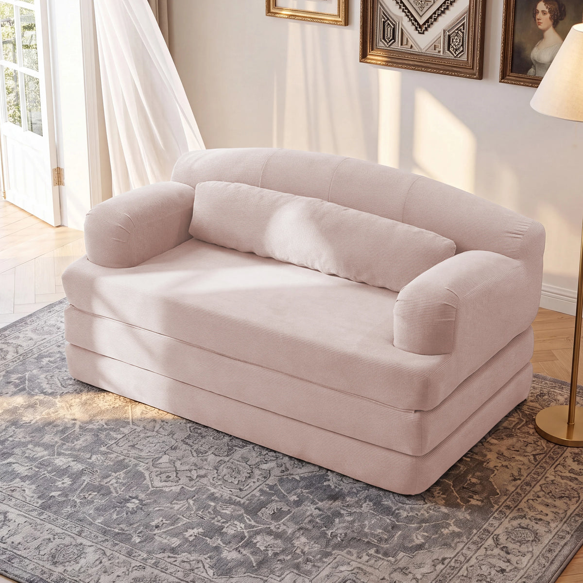 Foldable Corduroy Sofa Bed with Removable Cover