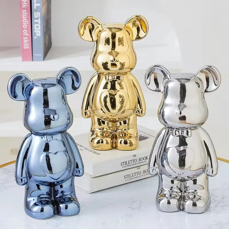 European Electroplated Ceramic Bear Figurine for Home Decor