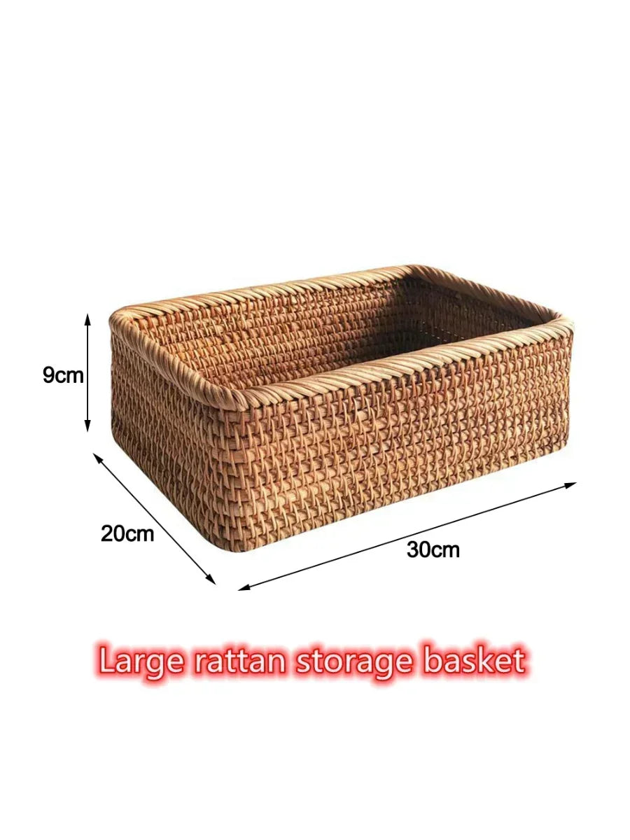 Handwoven Rectangular Rattan Wicker Storage Basket