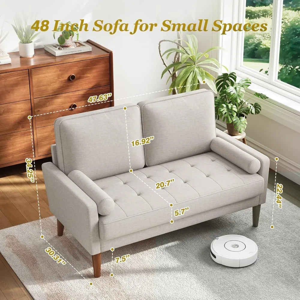 48-Inch Vesgantti Mid-Century Ash-Beige Loveseat Sofa