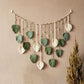 Boho Macrame Wall Hanging with Green Leaves and Feathers