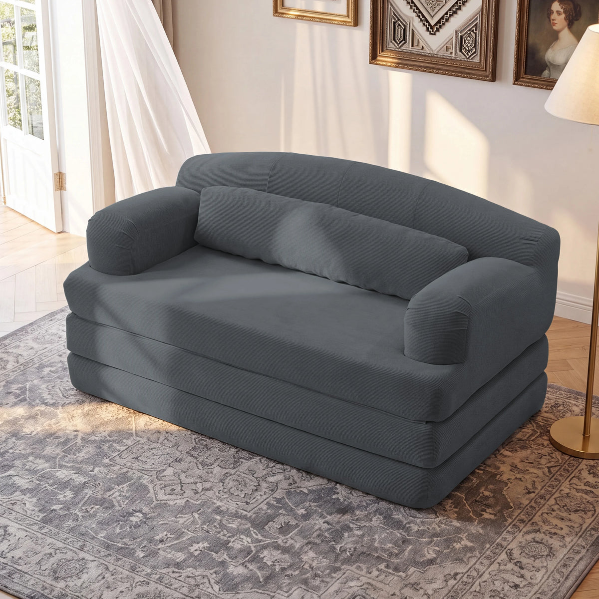 Foldable Corduroy Sofa Bed with Removable Cover