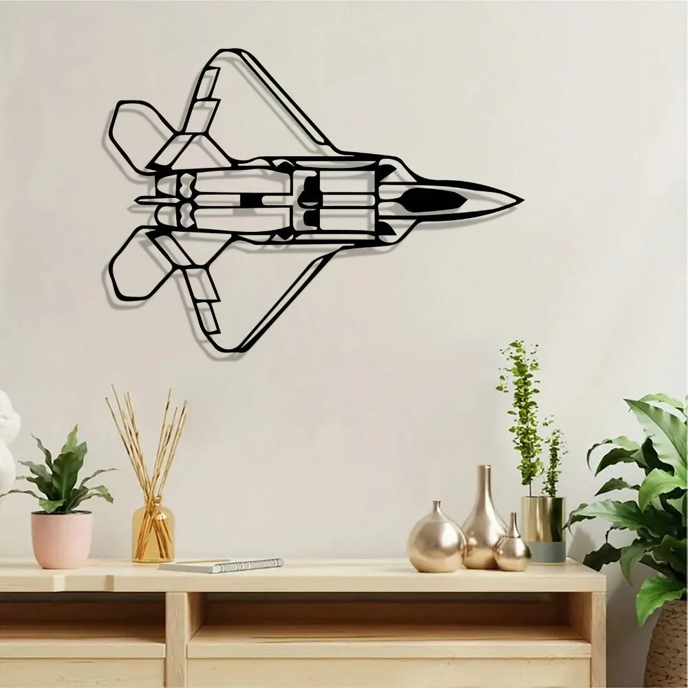 Vintage Powder-Coated F-22 Raptor Fighter Jet Wall Art