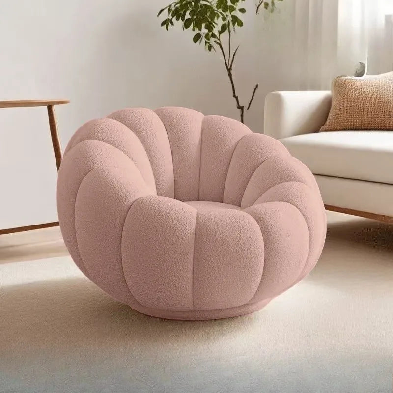 Cream Lamb Wool Plush Pumpkin Sofa Chair for Relaxation