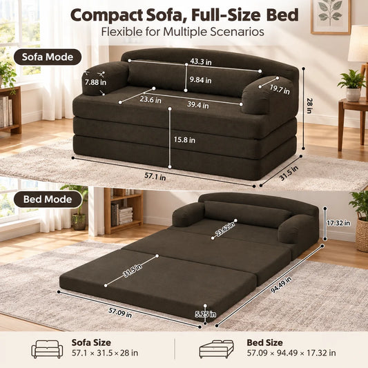 Foldable Corduroy Sofa Bed with Removable Cover